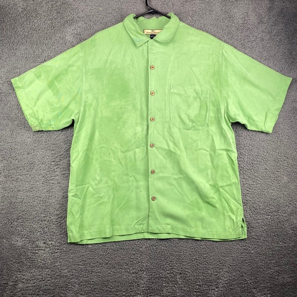 Tommy Bahama Silk Shirt Mens Medium Green Short Sleeve Button Down Casual - Picture 1 of 9